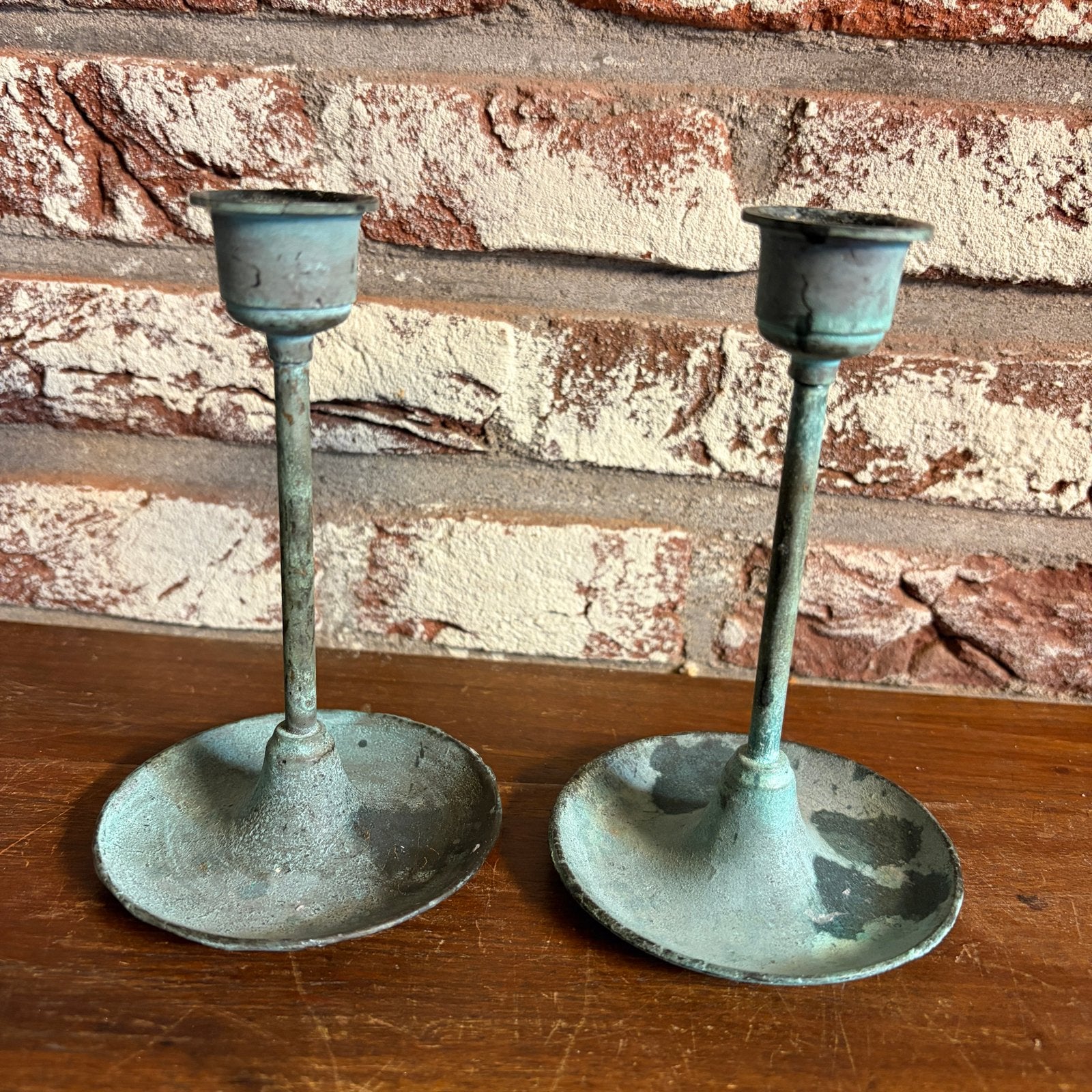 Vintage kandelaars set van 2 / brocante kaarshouder, Antiek en Kunst, Curiosa en Brocante, Ophalen of Verzenden