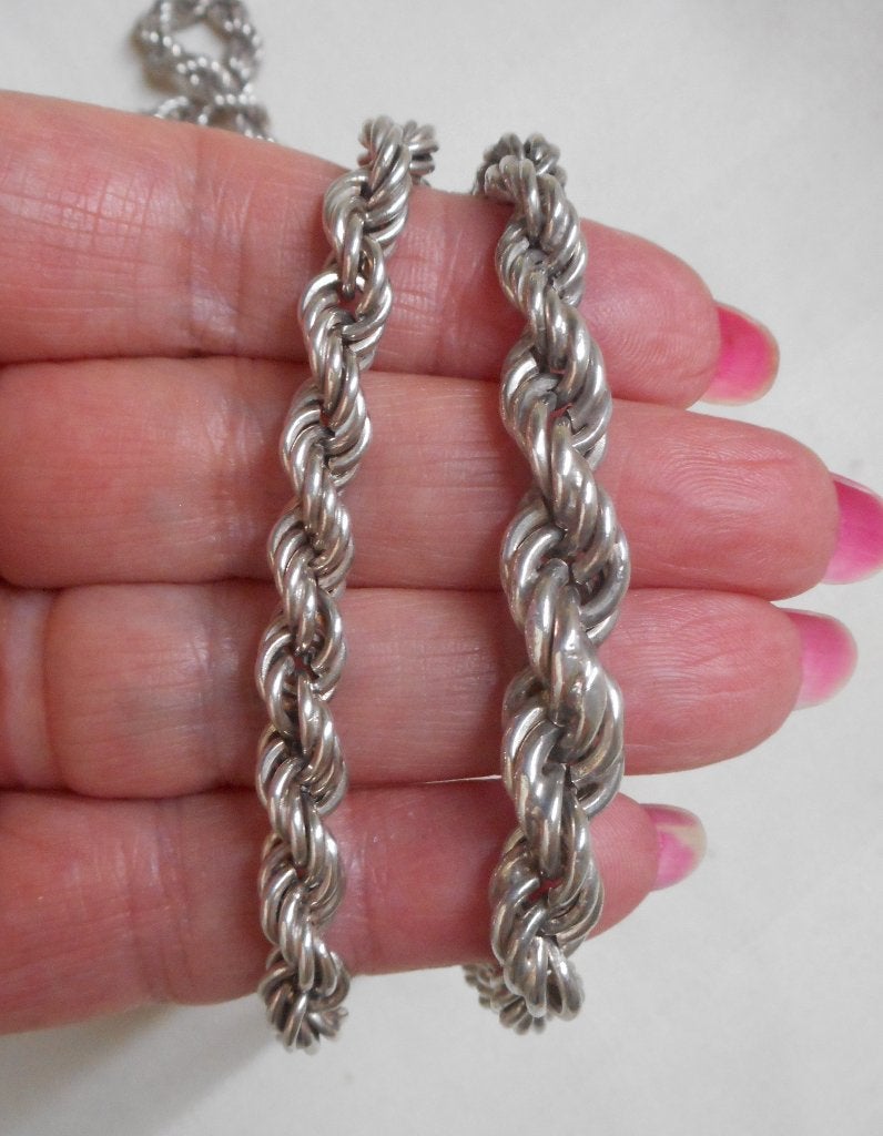 Zilveren vintage set Rope ketting met armband nr.1494, Verzenden, Zo goed als nieuw, Zilver, Zilver