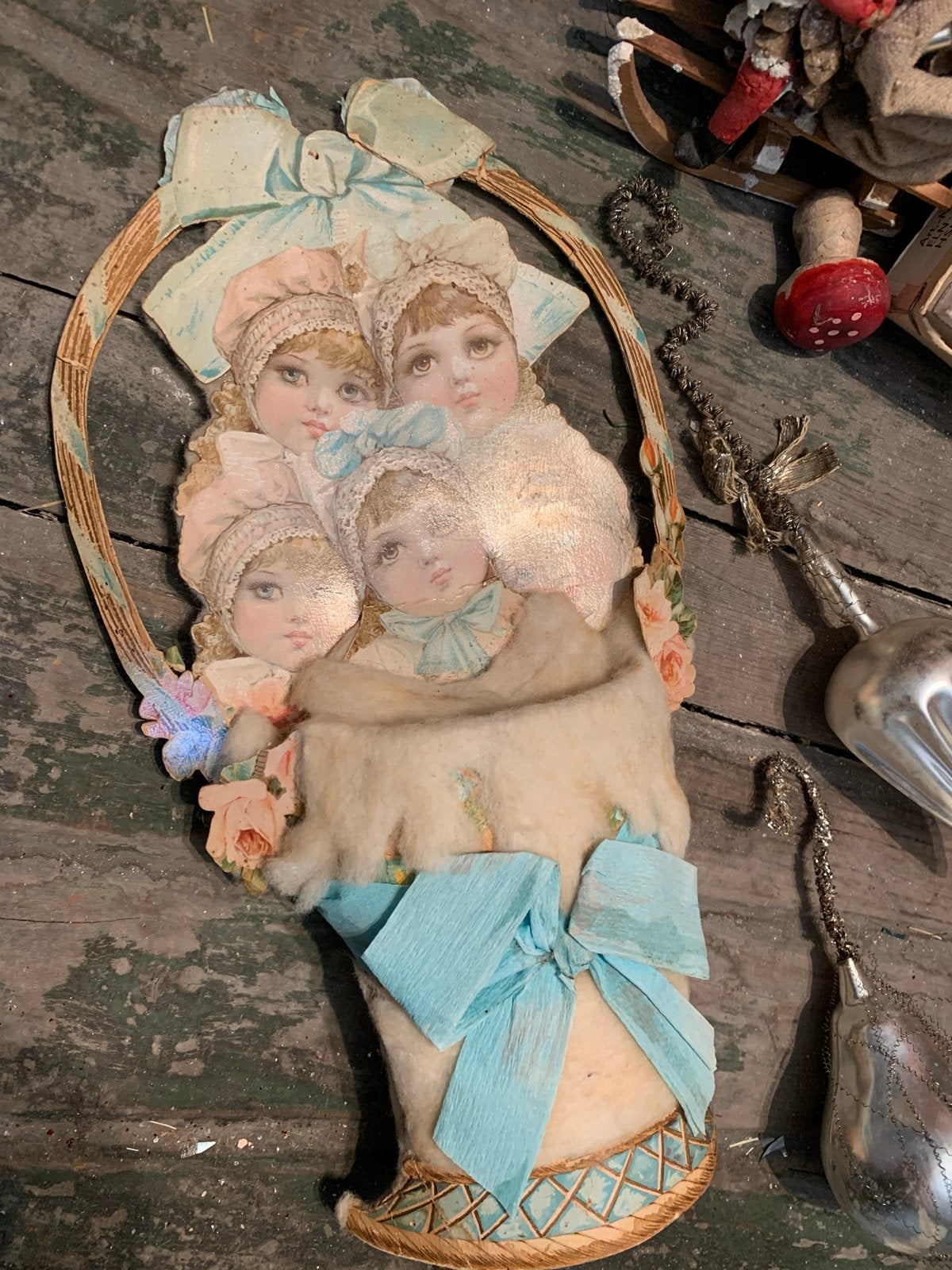 Oude antieke kerstversiering met watte, Diversen, Gebruikt, T, Ophalen of Verzenden, N