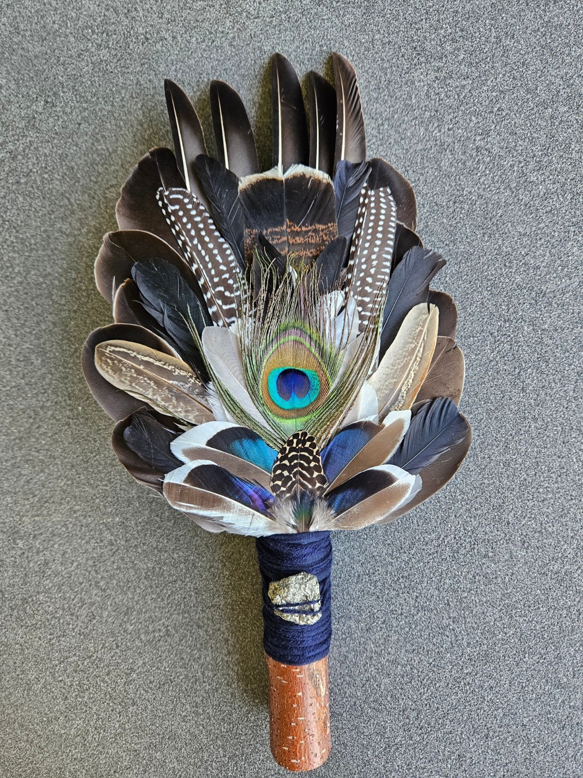 smudge feathers pyriet XL veren waaier reiki stick, Ophalen of Verzenden