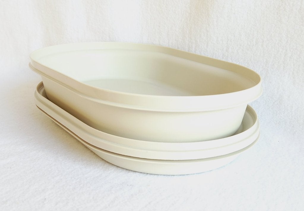 ovale Tupperware schaal 3-delig- creme - 32x21x10 cm, Ophalen of Verzenden, Crème, Schaal