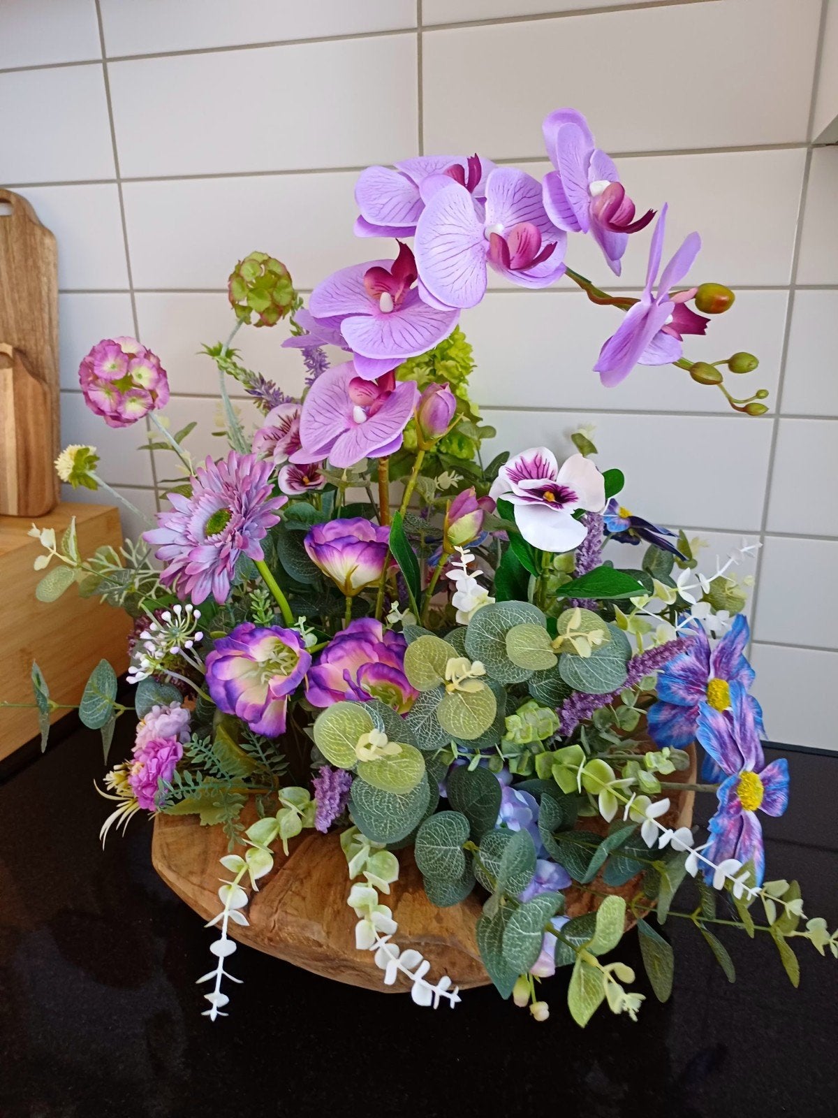 Prachtige zijden bloemstuk nieuw, Onderhoudsvrij, Ophalen of Verzenden, Bloemstuk, Paars