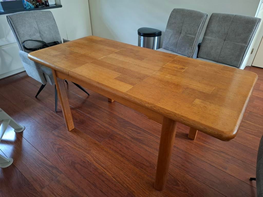 Uitschuifbare massief eiken eettafel - L 120/170 x B 80, Huis en Inrichting, Tafels | Eettafels, Ophalen, Gebruikt, Eikenhout
