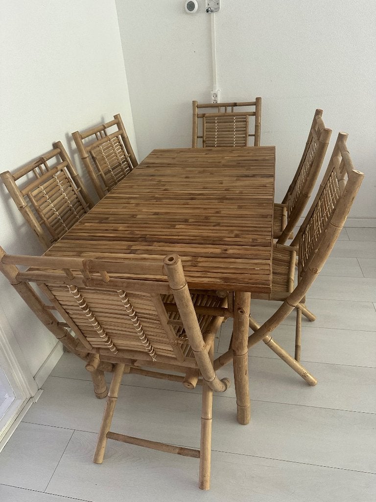 SKLUM bamboe eettafel+stoelen, Ophalen, 100 tot 150 cm, Bamboe, 50 tot 100 cm