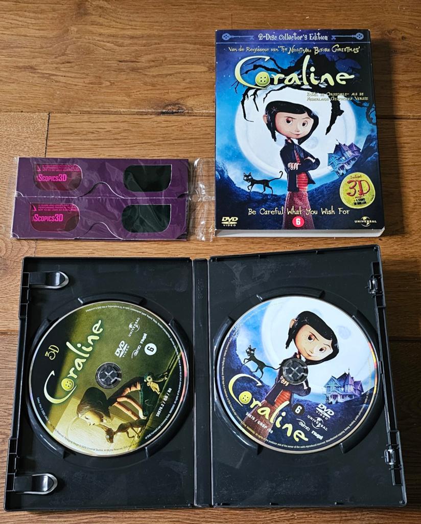 Coraline 3D- 2 DVD's - als nieuw! -met bril.- Verzend ook, Alle leeftijden, Ophalen, Zo goed als nieuw, Amerikaans