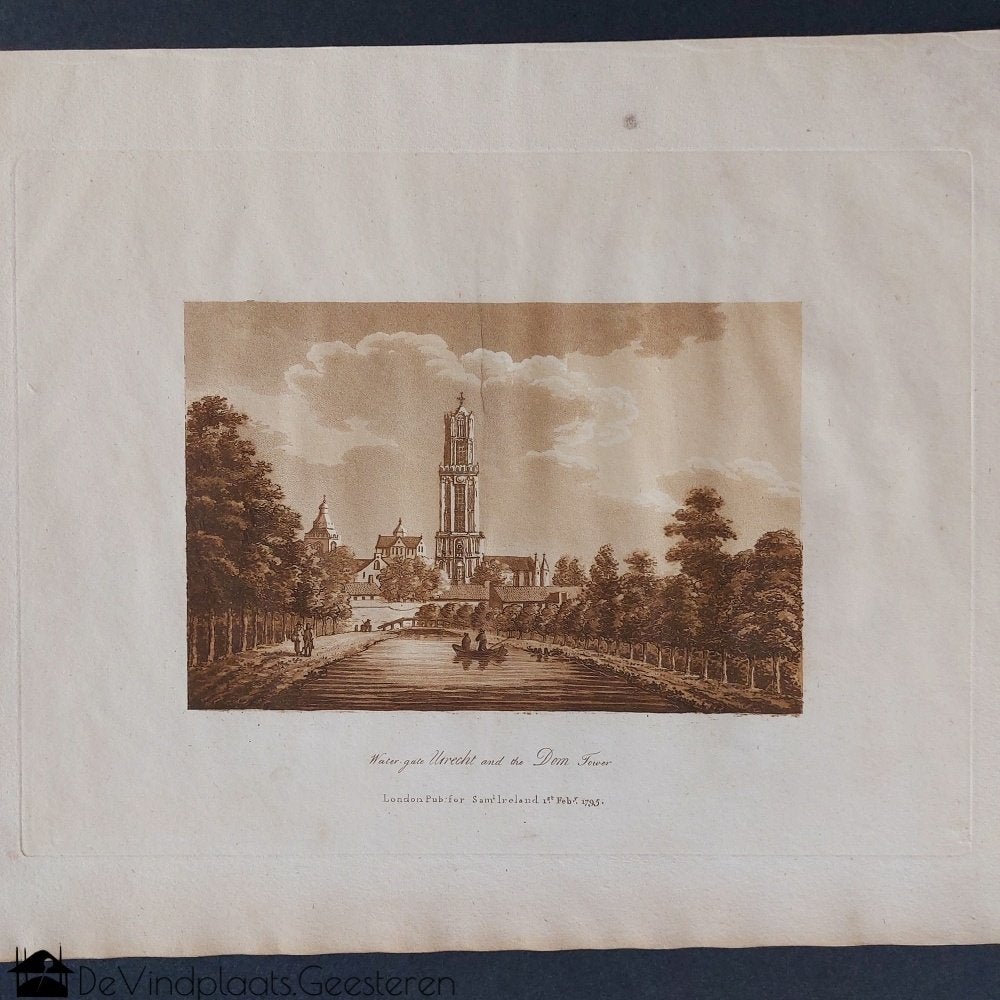 Antieke aquatint Domtoren Utrecht, Antiek en Kunst, Kunst | Etsen en Gravures, Ophalen of Verzenden, Stadsgezicht, Ets, 1700 - 1799