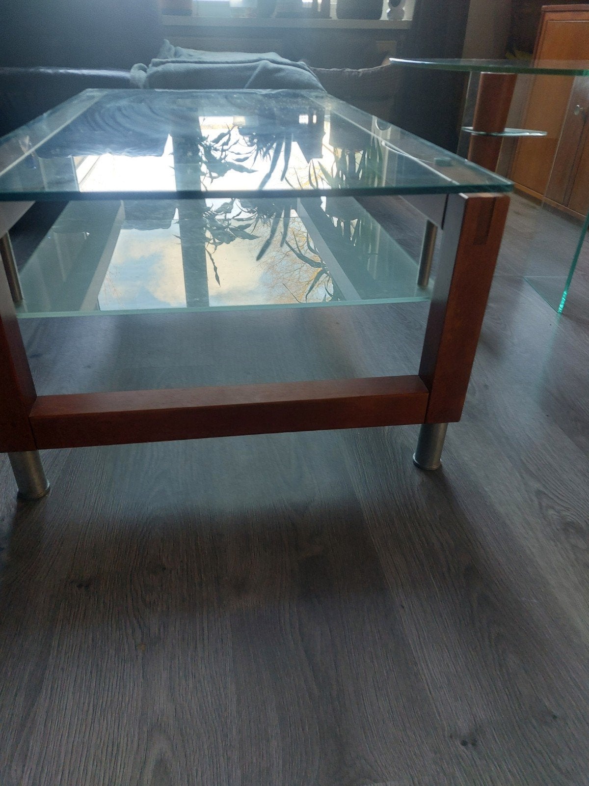 Glazen salontafel met bijpassende bijzettafel, Ophalen of Verzenden, Gebruikt, Glas
