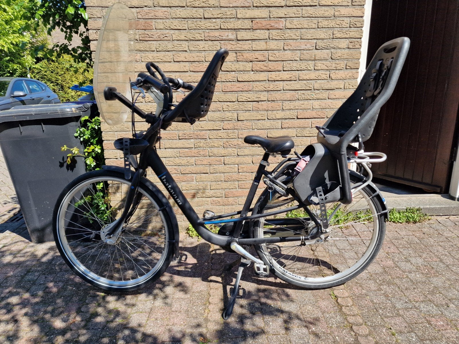 Batavus moederfiets met Yepp kinderzitjes en windscherm, Ophalen, Velgrem, Batavus, 53 tot 56 cm
