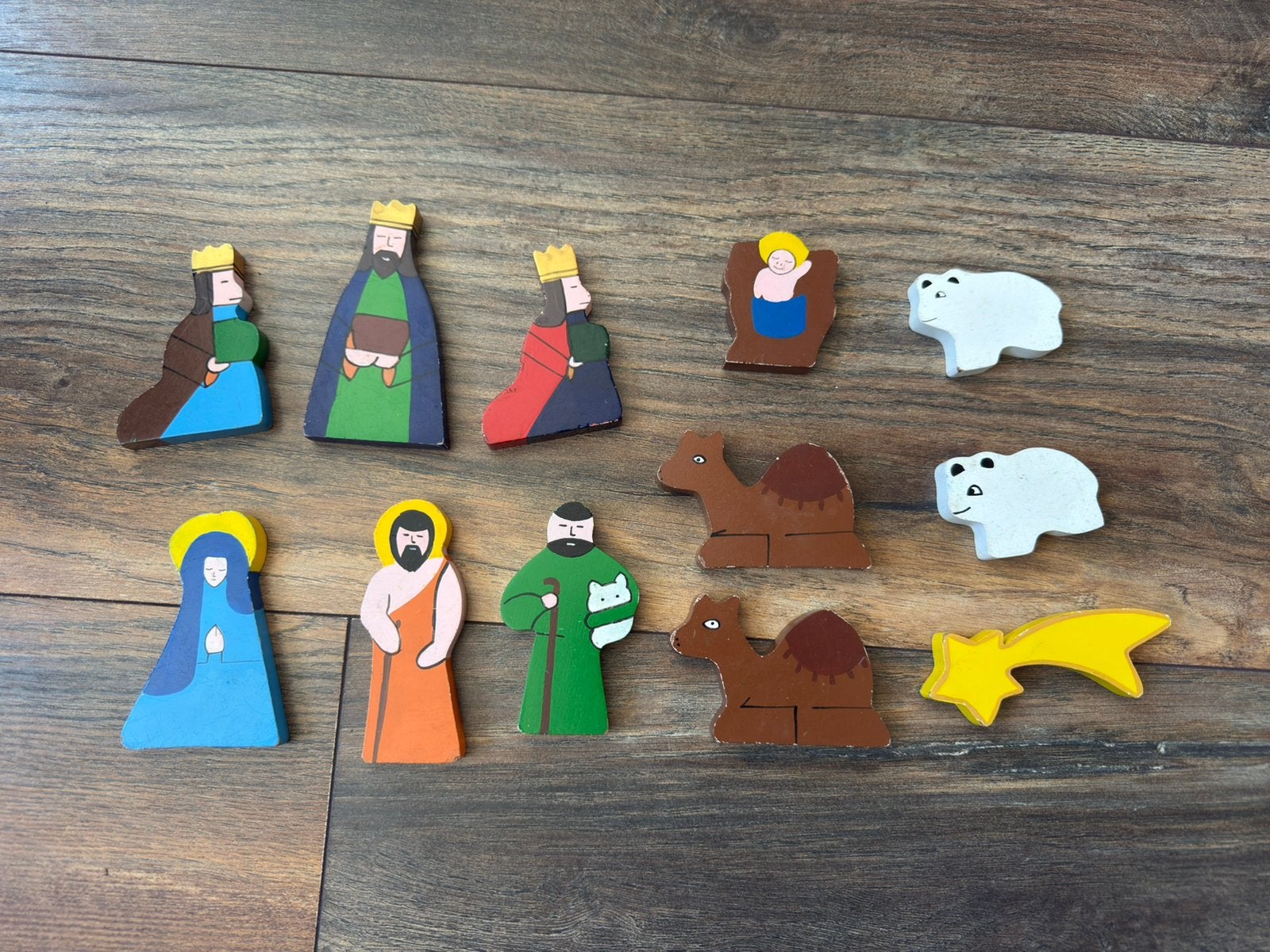 Kerststal figuren hout retro, Diversen, Kerst, Ophalen of Verzenden, Gebruikt