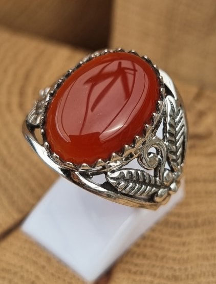Prachtige echt zilveren ring met Carneool. Maat 20.5, 20 of groter, Nieuw, Ophalen of Verzenden, Dame