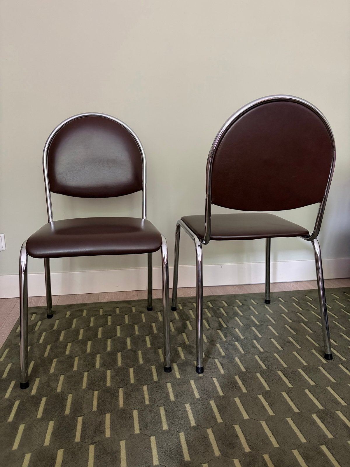 Vintage buisframe stoelen chroom (set 2) – bruin skai leer, Ophalen, Gebruikt, Twee, Bruin