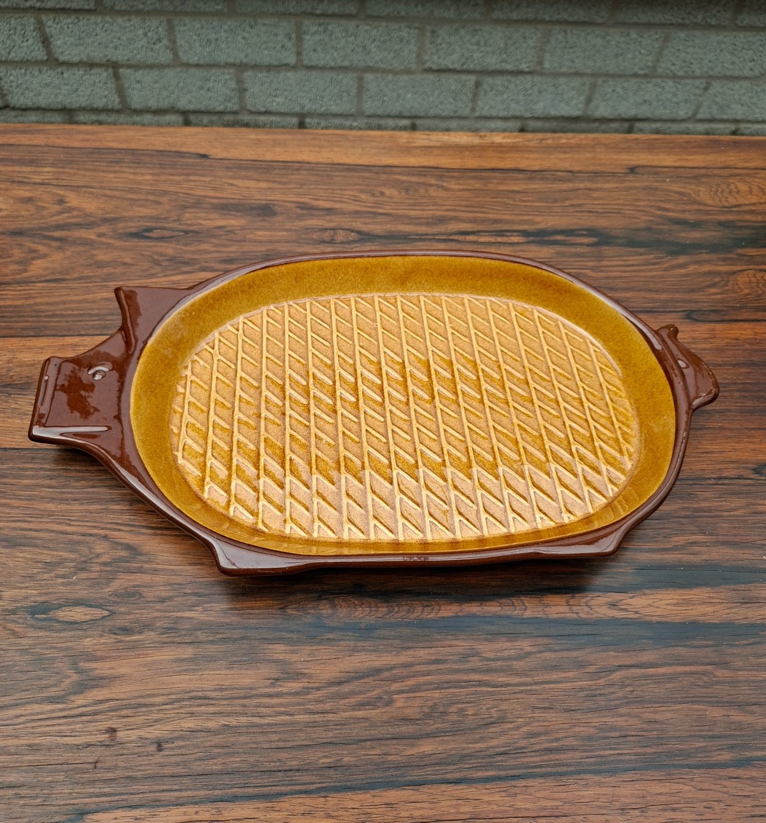 Vintage Keramieken Schaal Gabriel Zweden, Ophalen of Verzenden, Zo goed als nieuw, Rond, Hout