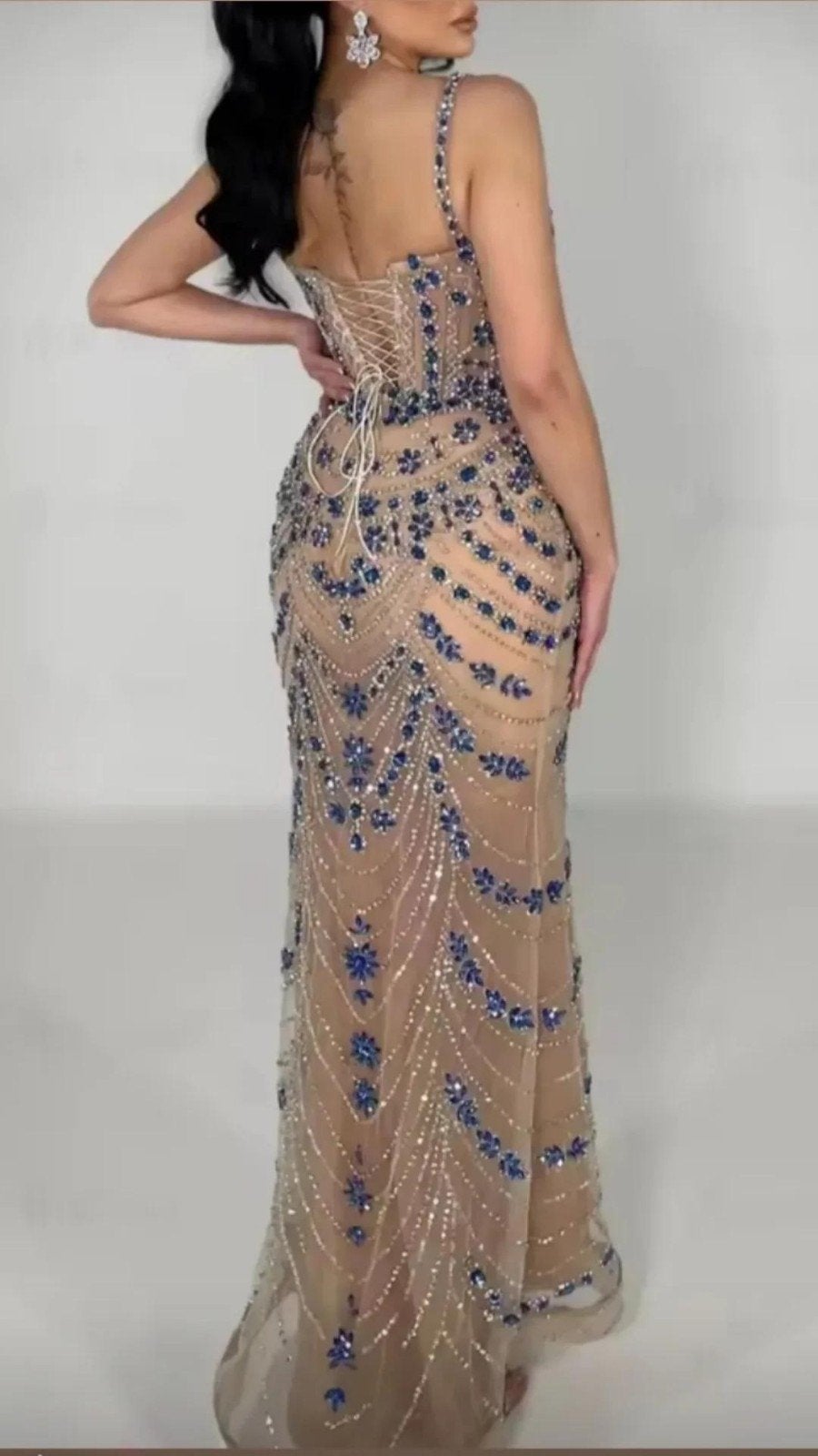 Elegante Galajurk met steenjes  - Maat 38 40 42 44, Galajurk, Beige, Ophalen of Verzenden, Maat 36 (S)