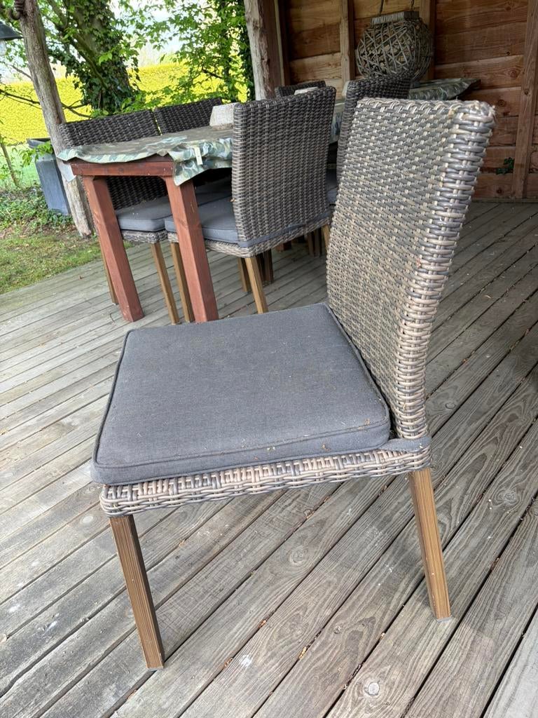 12 terrasstoelen met kussens, Ophalen, Gebruikt, Kunststof