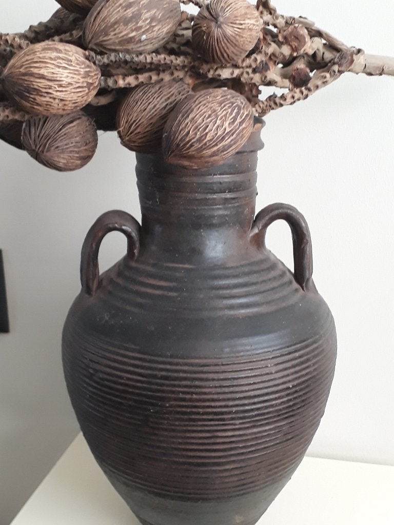 Kruikpot donkerbruin met oren, Ophalen, Gebruikt, Bruin, 45 cm