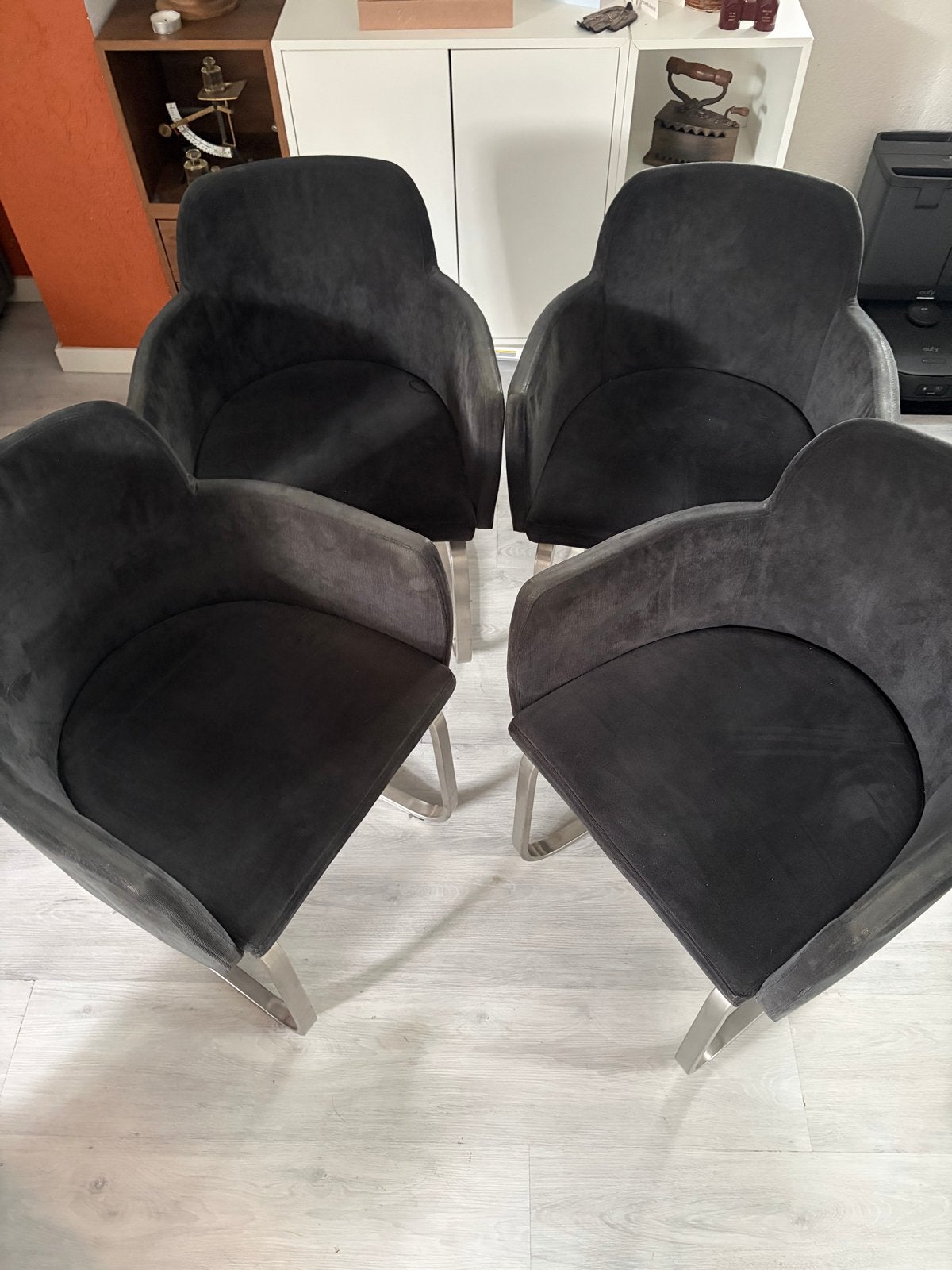 Set van 4 donkergrijze eetkamerstoelen, Ophalen, Gebruikt, Vier, Stof