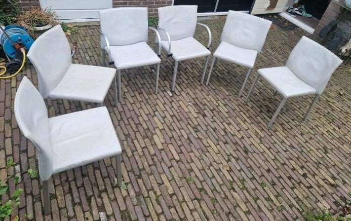 Leolux eetkamerstoelen, design Meyer, 6x leer, Huis en Inrichting, Stoelen, Modern design, Wit, Leer, Ophalen of Verzenden