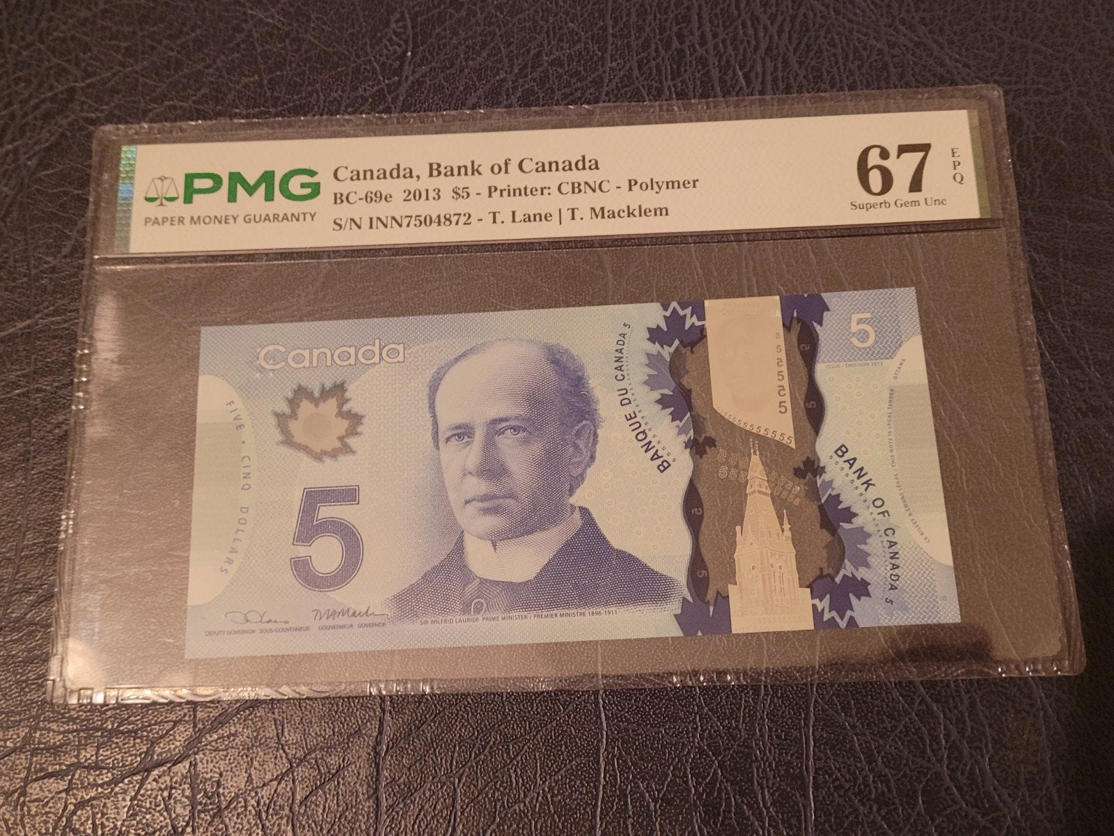 Canada 5 Dollar 2013 PMG 67 EPQ - Polymer Bankbiljet, Ophalen of Verzenden, Los biljet