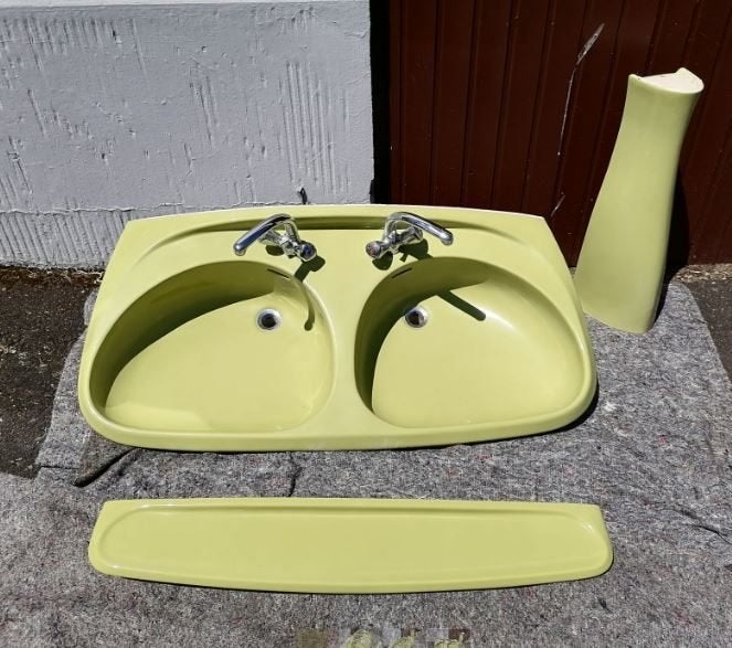 vintage dubbele wastafel lavabo Ideal Standard 1970, Ophalen, Zo goed als nieuw, Steen, Wastafel