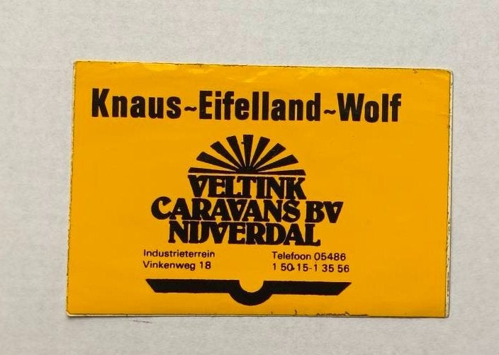 Sticker Knaus-Eifelland-Wolf. Veltink Caravans bv Nijverdal, Verzamelen, Ophalen of Verzenden, Zo goed als nieuw, Bedrijf of Vereniging