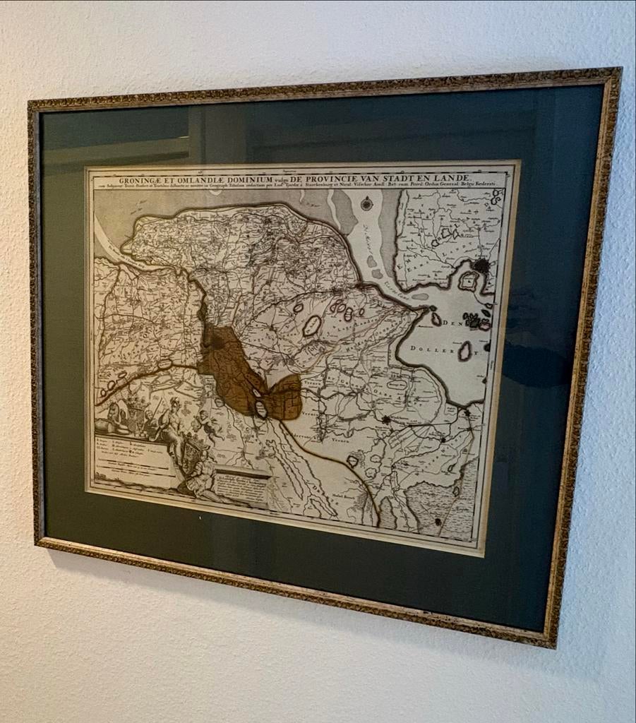 Oud gekleurde kaart 1698 provincie Groningen (66x75cm), Ophalen