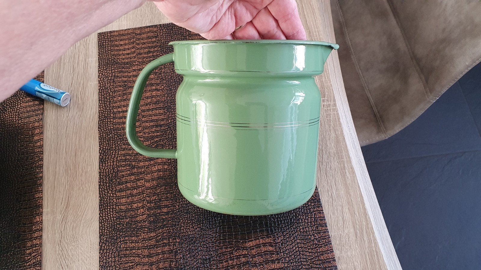 Groene Emaille melkkoker, Ophalen of Verzenden
