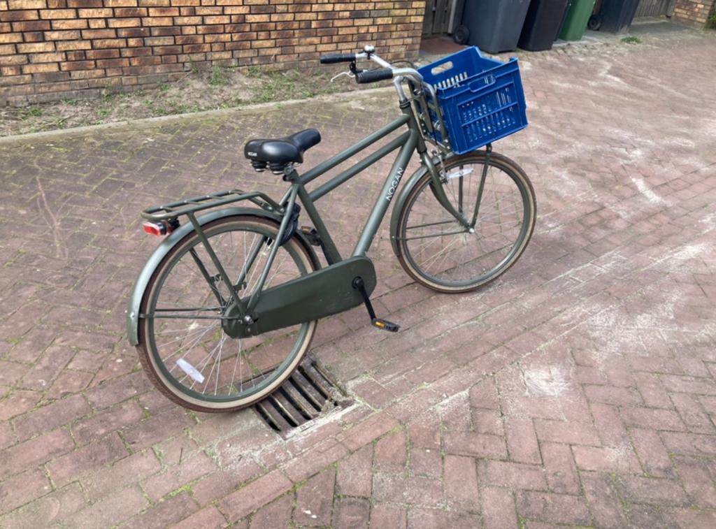 Legergroene Nogan jongensfiets met krat, Ophalen, Gebruikt, Overige merken
