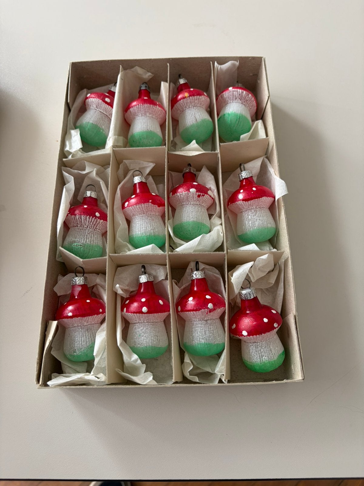 Vintage kerst ornamenten Lauscha paddestoelen, Ophalen of Verzenden, Gebruikt