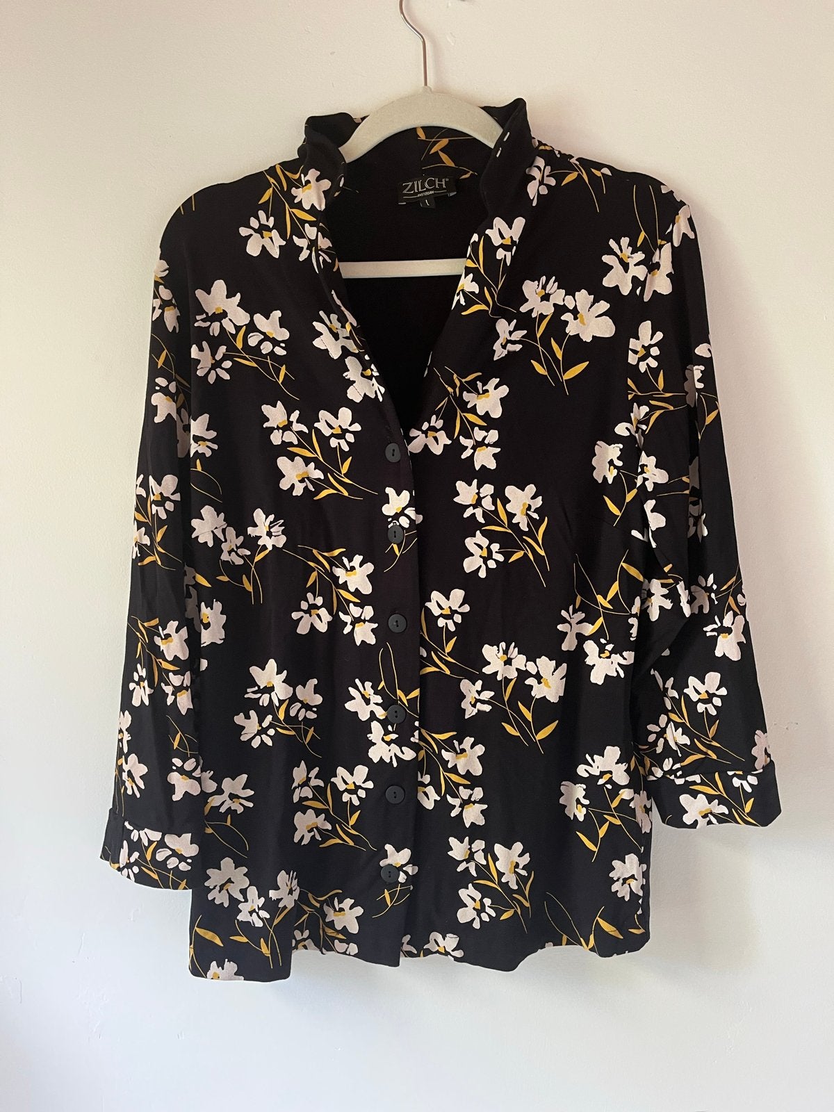 ZILCH Blouse met bloemenprint - Maat L, Kleding | Dames, Ophalen of Verzenden, Zo goed als nieuw, Maat 42/44 (L), Zwart
