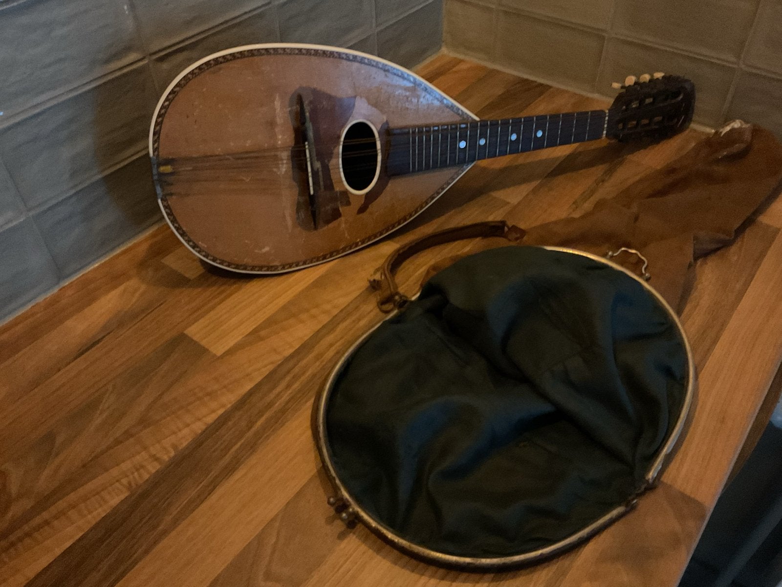 Vintage Portugese Mandoline met tas, Ophalen, Gebruikt, Luit, Saz of Bouzouki