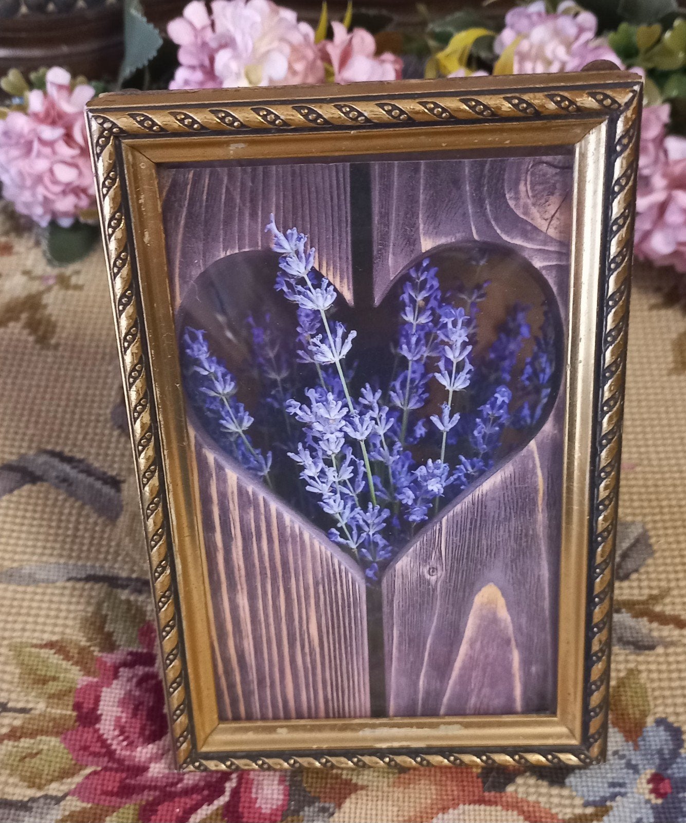 Leuk brocant houten fotolijstje met bolglas, zwart/goud, Ophalen of Verzenden