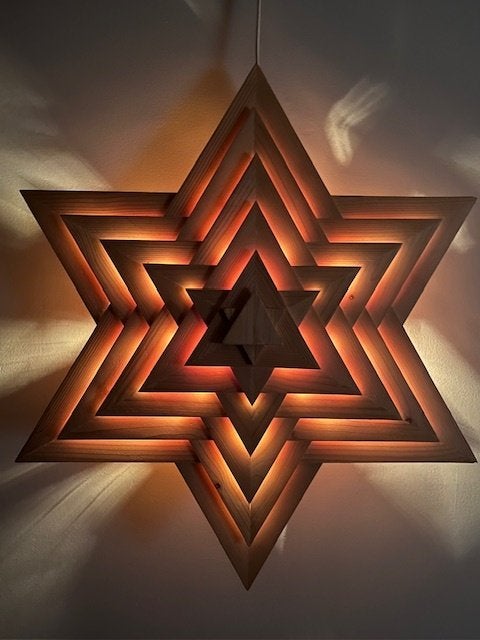 Vintage grote houten kerstster met verlichting; sfeerlicht, Diversen, Kerst, Ophalen of Verzenden, Gebruikt