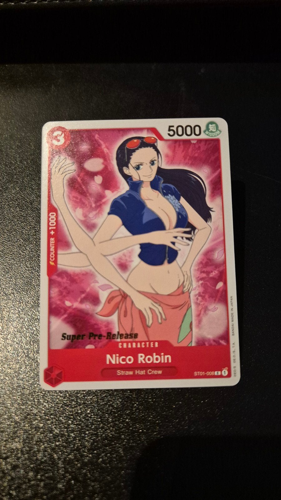 One Piece - Nico Robin Super Pre-Release ST01-008, Ophalen of Verzenden, Zo goed als nieuw, Losse kaart