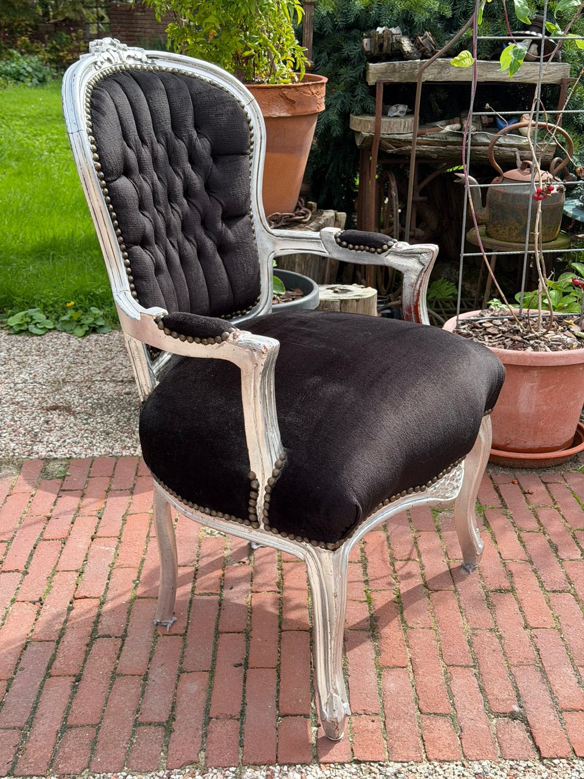 Brocante barok fauteuil zwart/wit – Louis XV stijl armstoel, Ophalen