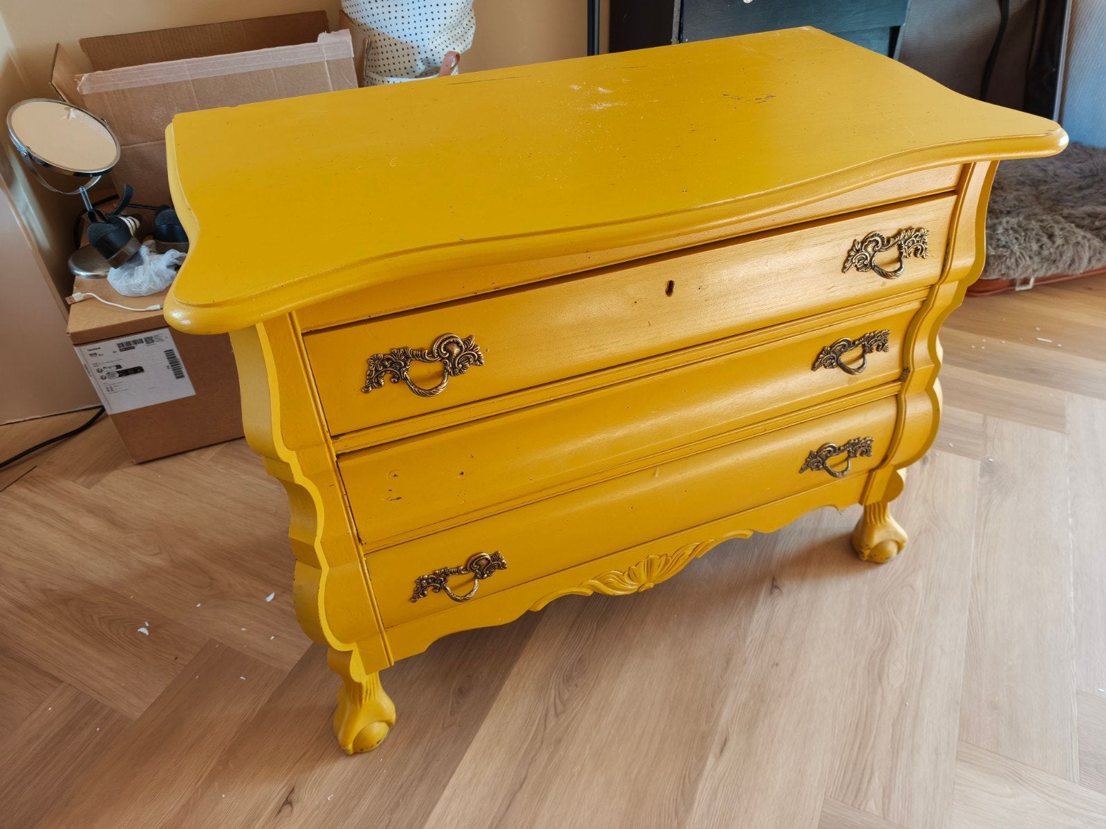 Geel vintage ladekastje - TV meubel, Ophalen