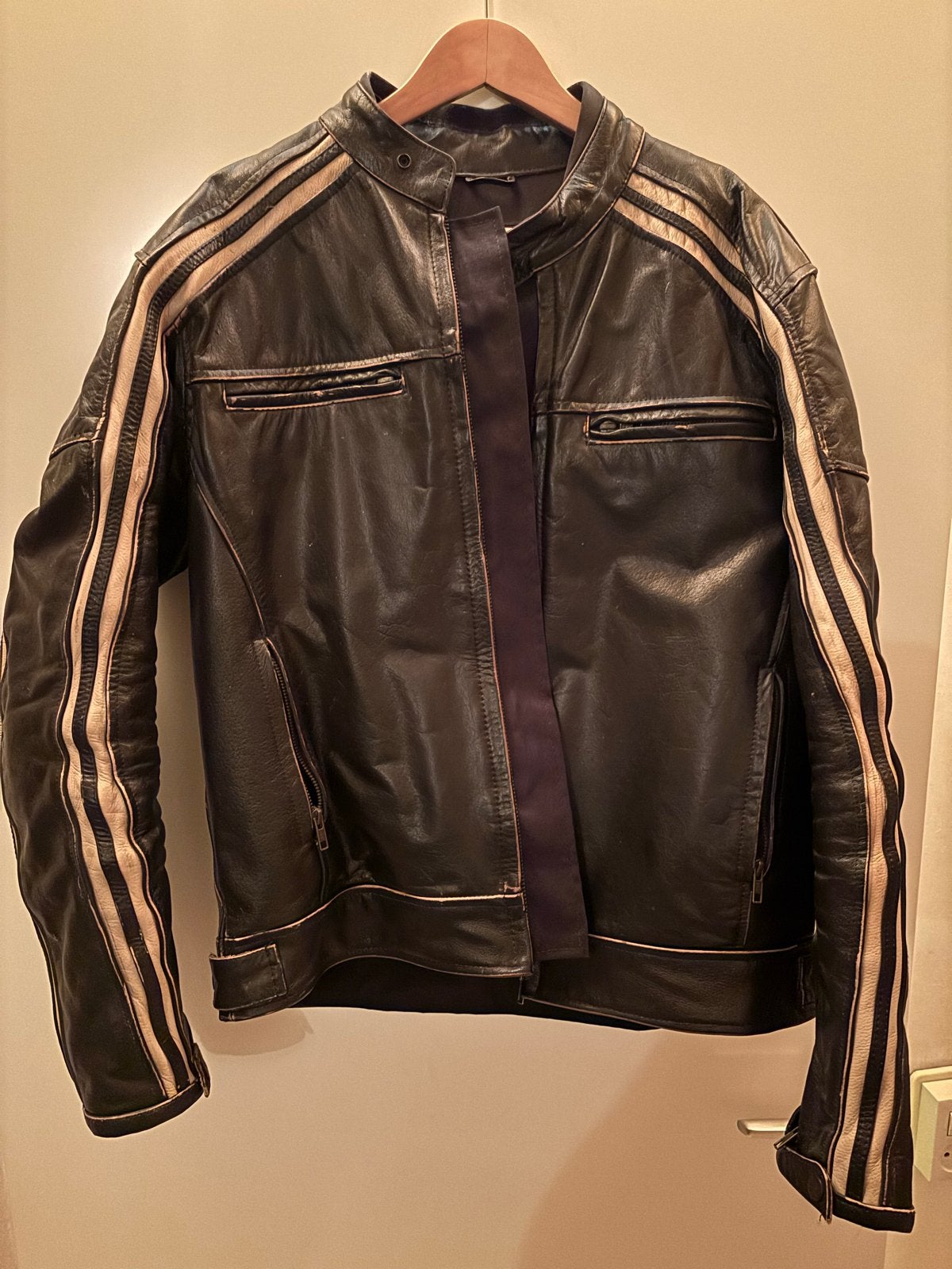 MMB Leren Motorjas - bruin met witte strepen - Maat XL/54, Motoren, Kleding | Motorkleding, Ophalen, Tweedehands, Heren, Jas | leer