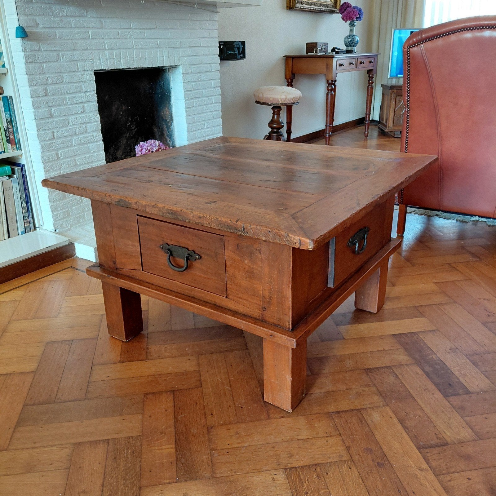 Robuuste salontafel, Huis en Inrichting, Tafels | Bijzettafels, Ophalen, Gebruikt, Vierkant, 75 cm of meer