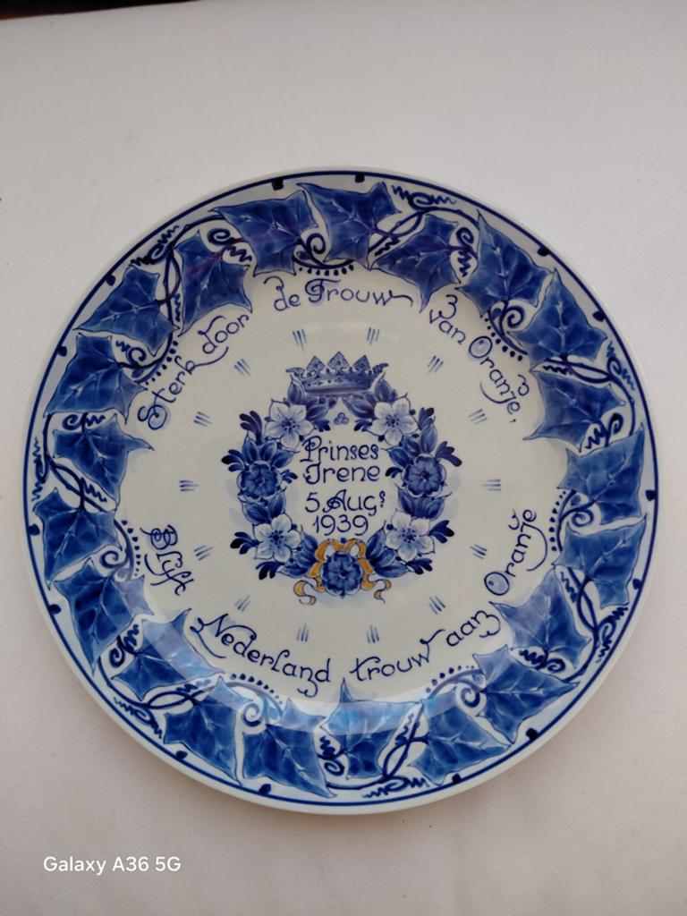 Delfts Blauw Herdenkingsbord Prinses Irene 1939, Antiek en Kunst, Ophalen of Verzenden