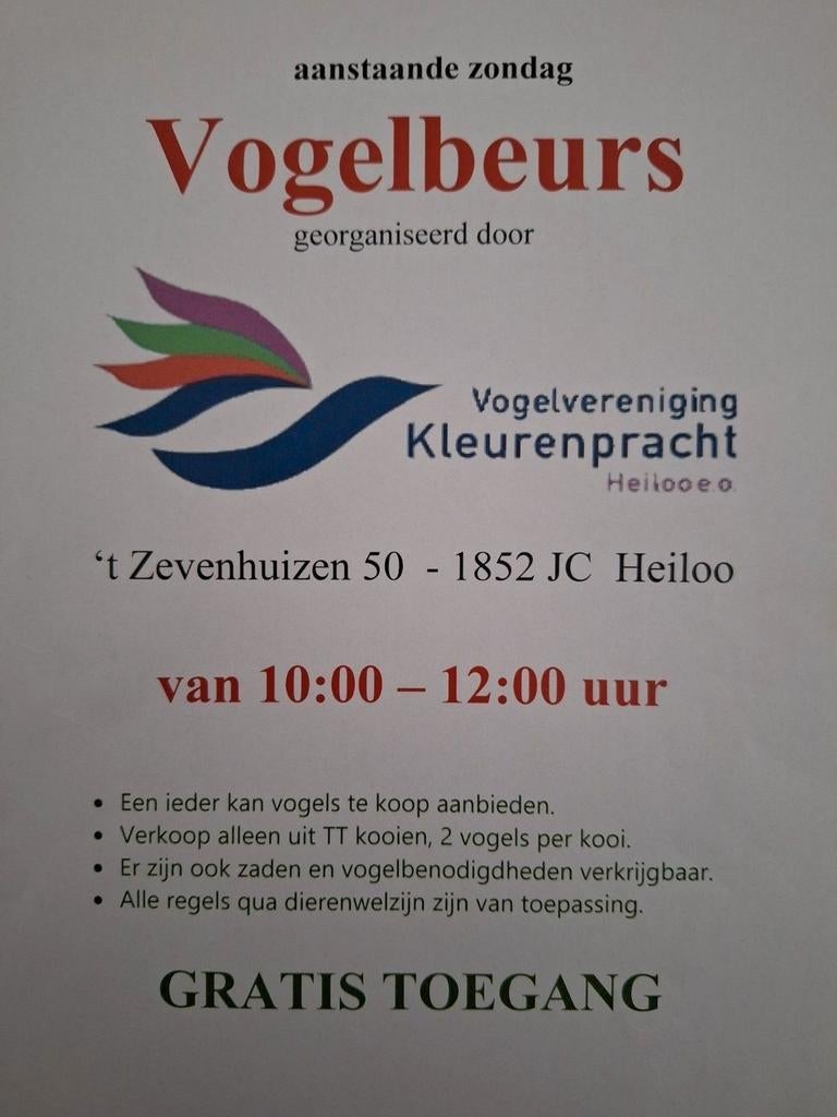 Vogelbeurs Heiloo zondag 17 mei