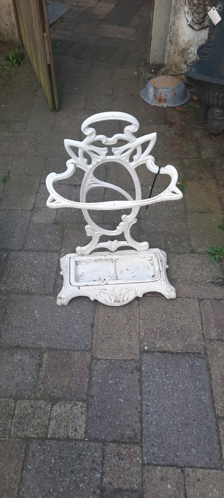 Antieke gietijzeren jugendstil geemailleerde  paraplubak, Ophalen of Verzenden