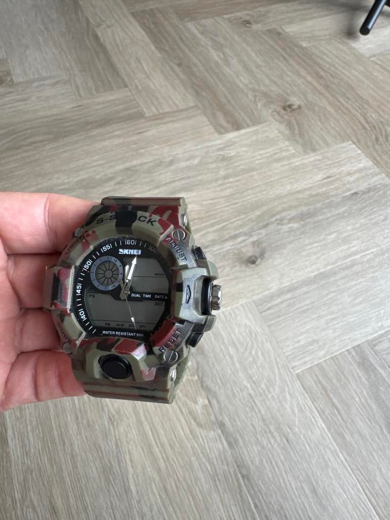 Skmei S-shock Horloge - Camouflage Groen Digitaal & Analoog, Overige merken, Kunststof, Polshorloge, Kunststof