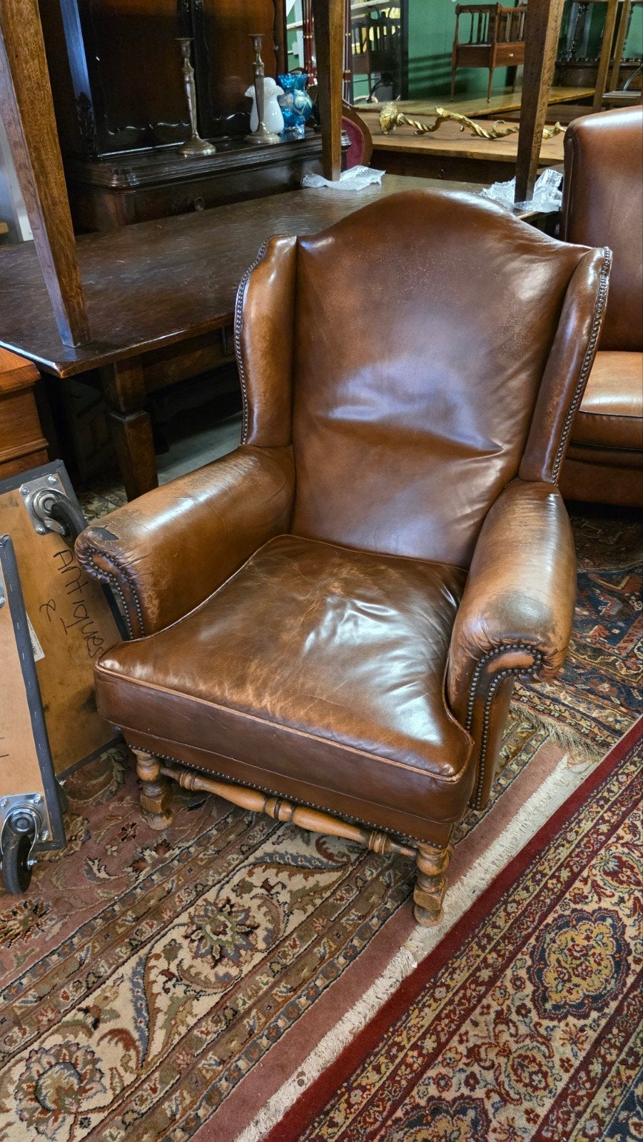 antieke Bruin lederen oorfauteuil, Ophalen