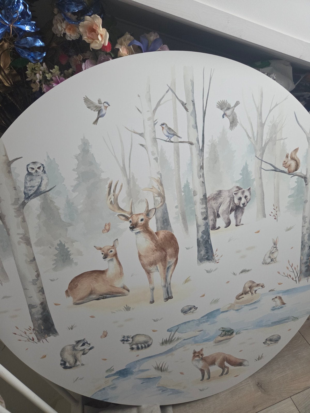 Muurcirkel forest watercolor 140cm, Ophalen, Zo goed als nieuw, Wanddecoratie