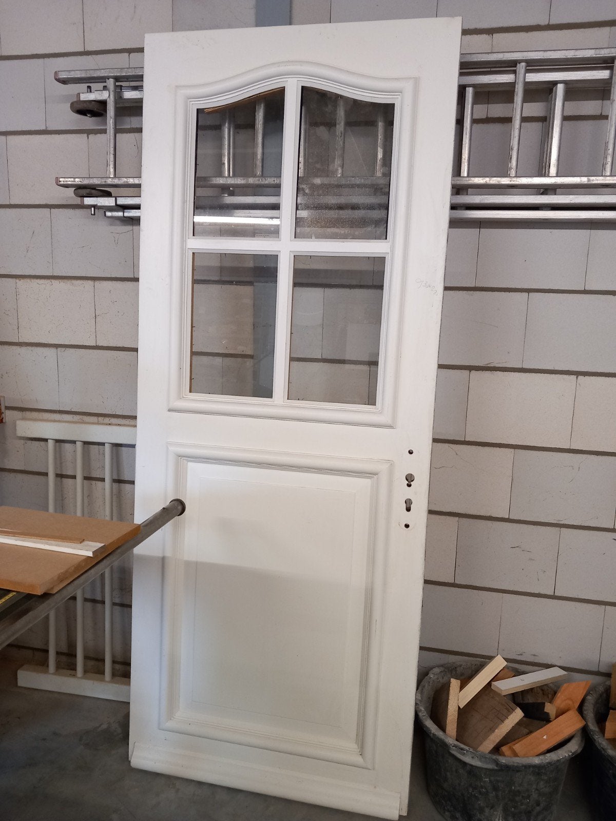 Hardhouten deur 93x231.5 met noodglas, Gebruikt, 80 tot 100 cm, 215 cm of meer, Ophalen of Verzenden