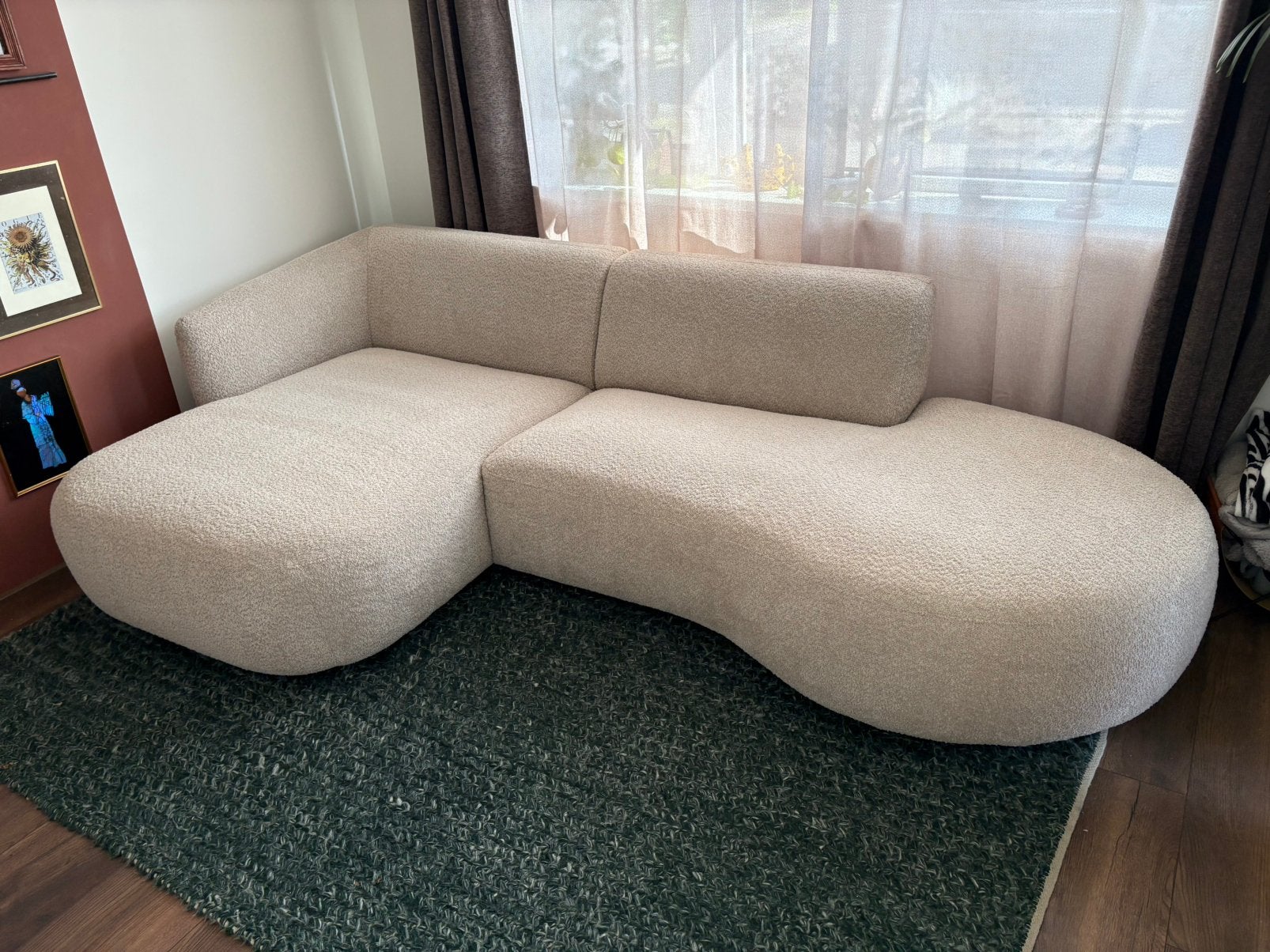 Ronde hoekbank beige, Ophalen, 250 tot 300 cm, Driepersoons, Zo goed als nieuw