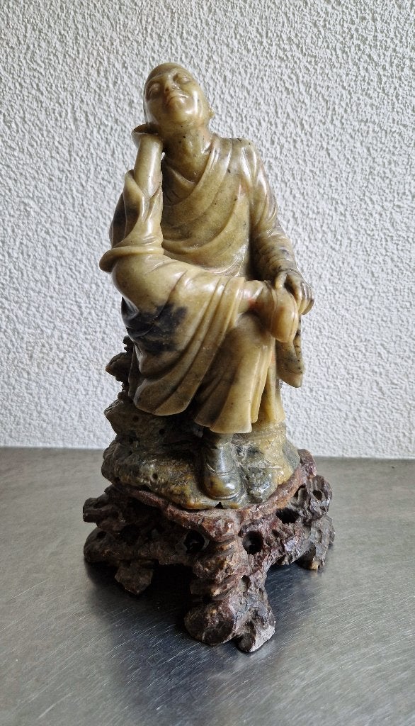 Antiek Chinees handgesneden speksteen Lohan monnik, Ophalen of Verzenden, Gebruikt, Religie