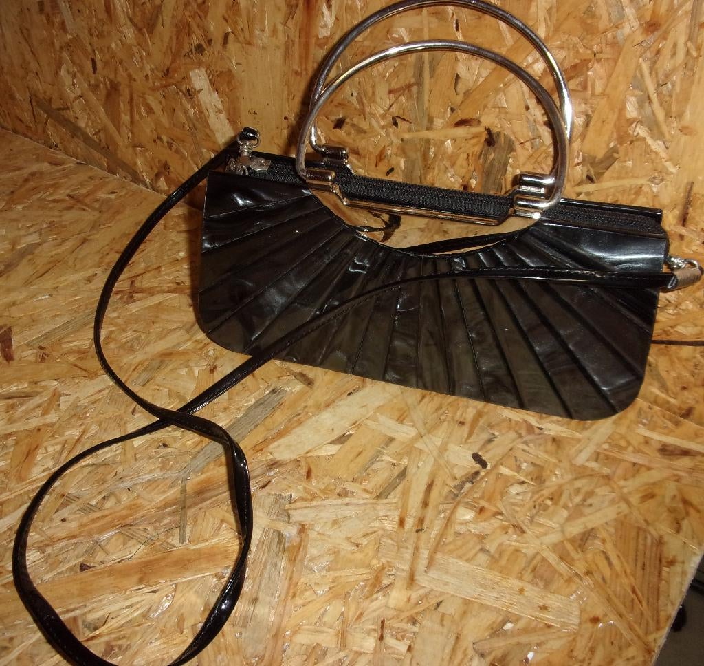 Vintage handtas hand tasje zwart lak waaier, Ophalen of Verzenden, Zo goed als nieuw, Zwart