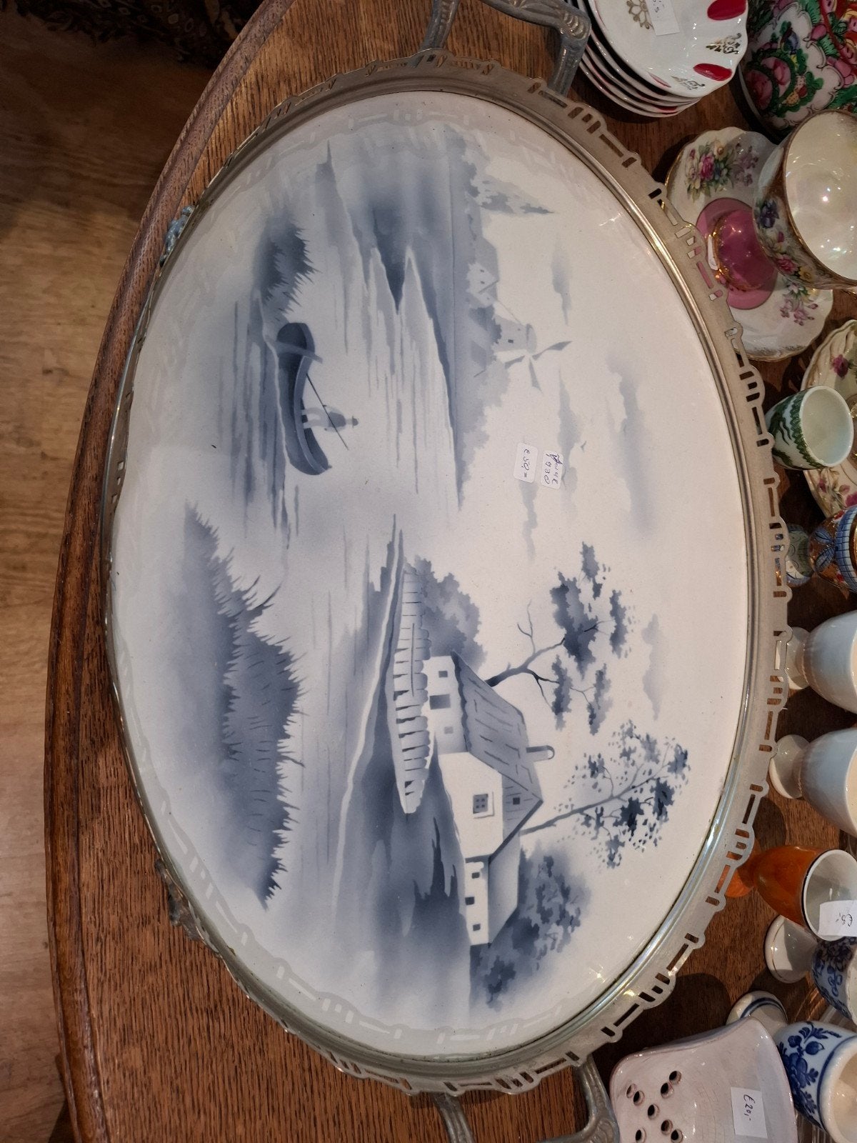 Antiek Retro Dienblad met Hollands Landschap, ca. 1930, Ophalen of Verzenden