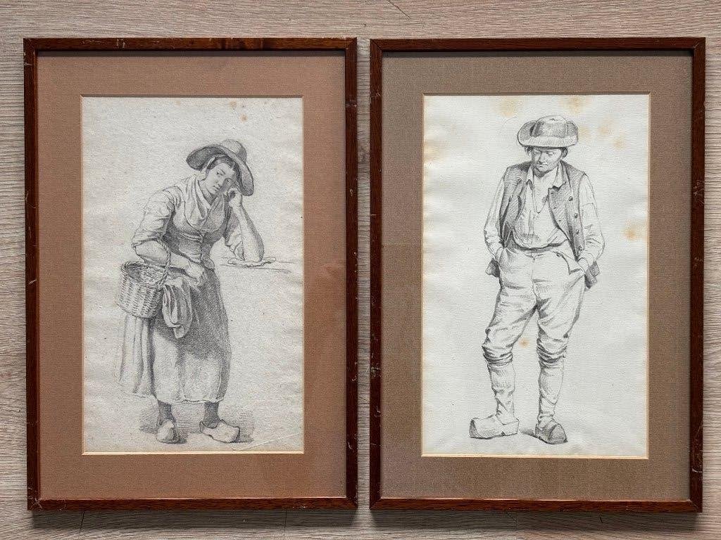 Frans Lebret (1820-1909) - Twee tekeningen uit 1850, Antiek en Kunst, Kunst | Tekeningen en Foto's, Ophalen of Verzenden, Handgemaakt