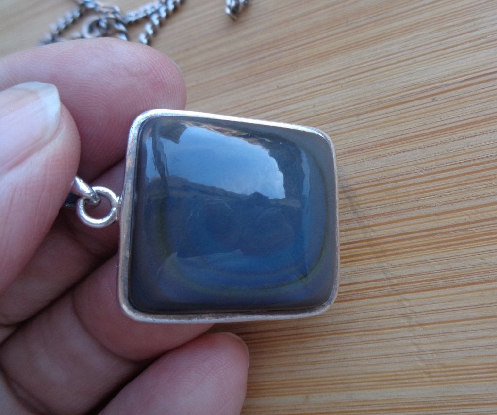 zilveren ketting met hanger regenboog obsidaan [096], Met hanger, Verzenden, Zo goed als nieuw, Zilver